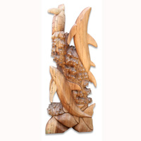 Wooden 2 Dholpins And 2 Turtles Carving, Hand Carved From Suar Wood