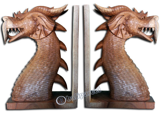 Set Of Wooden Dragon Book End, Wood Carved From Suar Wood
