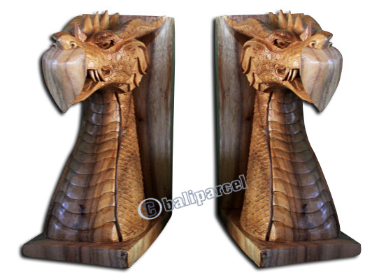 Set Of Wooden Dragon Book End, Wood Carved From Suar Wood