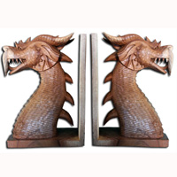Set Of Wooden Dragon Book End, Wood Carved From Suar Wood