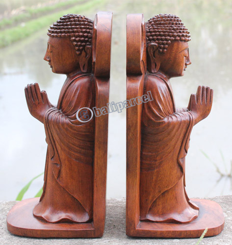 Set Of  Wooden Buddha Book End, Hand Carved Suar Wood