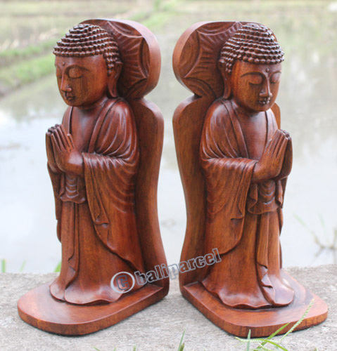 Set Of  Wooden Buddha Book End, Hand Carved Suar Wood