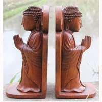 Set Of  Wooden Buddha Book End, Hand Carved Suar Wood