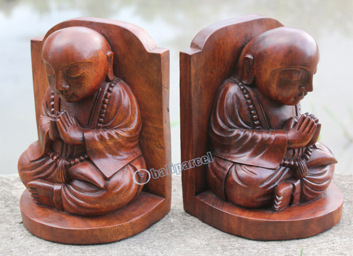 Set Of  Wooden Buddha Book End, Hand Carved Suar Wood