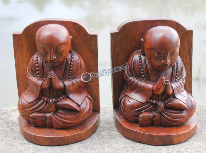 Set Of  Wooden Buddha Book End, Hand Carved Suar Wood
