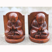 Set Of  Wooden Buddha Book End, Hand Carved Suar Wood