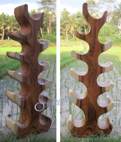 Wooden Wine Bottle Rack,  Handcrafted From Suar Wood