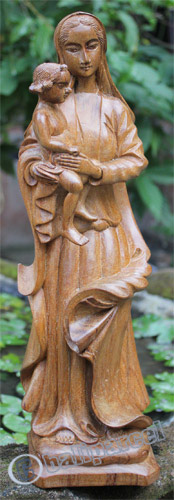 Wooden Yosef Wife Statue, Handcrafted From Suar Wood