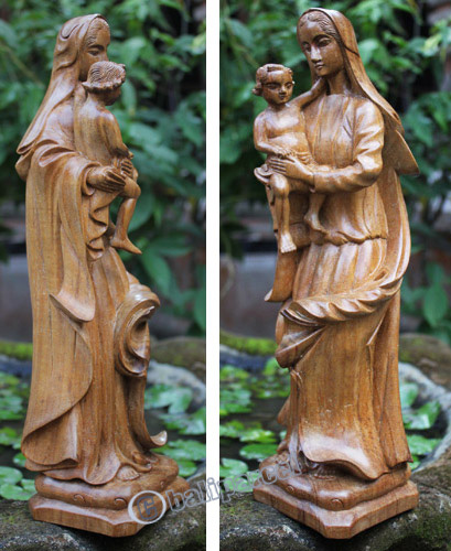 Wooden Yosef Wife Statue, Handcrafted From Suar Wood
