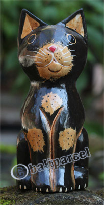 Wooden Cat With Dot Art Painted, Hand Carved From Albesia Wood