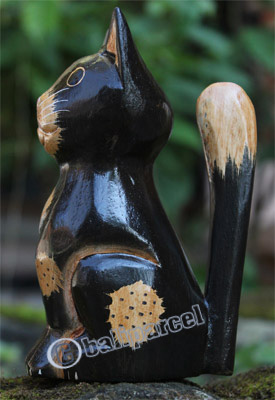 Wooden Cat With Dot Art Painted, Hand Carved From Albesia Wood
