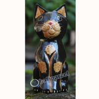 Wooden Cat With Dot Art Painted, Hand Carved From Albesia Wood