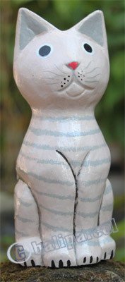 Wooden Cat With Painted, Hand Carved From Albesia Wood