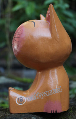 Wooden Cat With Painted, Hand Carved From Albesia Wood