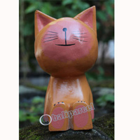 Wooden Cat With Painted, Hand Carved From Albesia Wood