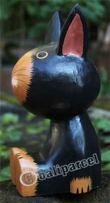 Wooden Rabbit With Painted, Hand Carved From Albesia Wood
