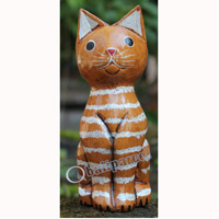 Wooden Cat With Painted, Hand Carved From Albesia Wood