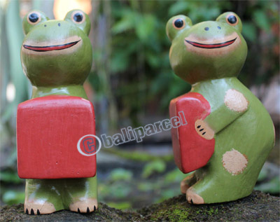 Wooden Frog Set Of 2 With Painted, Hand Carved From Albesia Wood