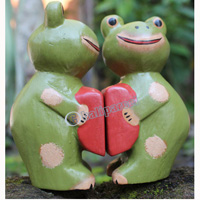Wooden Frog Set Of 2 With Painted, Hand Carved From Albesia Wood