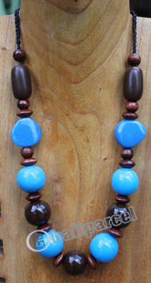 Necklace, Made From Glass With Resin And Wooden Beads
