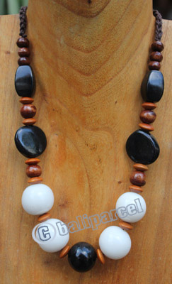 Necklace, Made From Glass With Resin And Wooden Beads