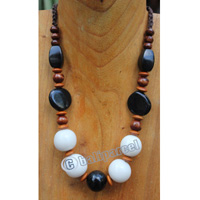 Necklace, Made From Glass With Resin And Wooden Beads