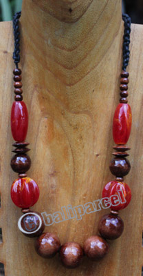 Necklace, Made From Glass With Resin And Wooden Balls