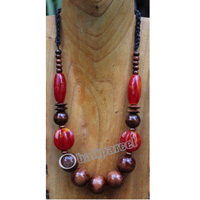 Necklace, Made From Glass With Resin And Wooden Balls
