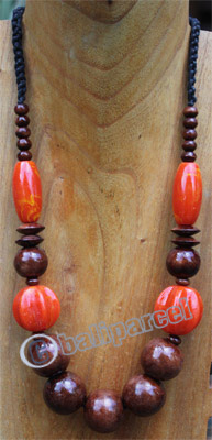 Necklace, Made From Glass With Resin And Wooden Balls