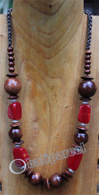 Necklace, Made From Glass With Resin And Wooden Balls