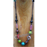 Necklace, Made From Glass, Metal And Sono Wood