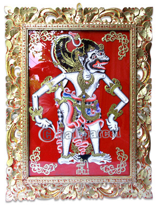 Framed Leather Puppet, Bali Hindu Mythical Figure: Hanuman