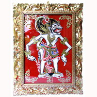 Framed Leather Puppet, Bali Hindu Mythical Figure: Hanuman