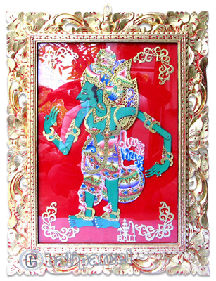 Framed Leather Puppet, Bali Hindu Mythical Figure: Krisna