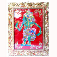 Framed Leather Puppet, Bali Hindu Mythical Figure: Krisna