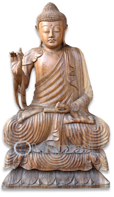 Wooden Buddha Meditating, Hand Carved From Suar Wood