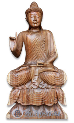 Wooden Buddha Meditating, Hand Carved From Suar Wood