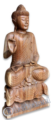 Wooden Buddha Meditating, Hand Carved From Suar Wood