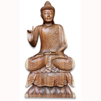 Wooden Buddha Meditating, Hand Carved From Suar Wood