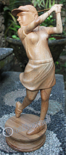 Wooden Statue Of Golfer, Handcrafted From Suar Wood