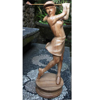 Wooden Statue Of Golfer, Handcrafted From Suar Wood