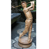 Wooden Statue Of Golfer, Handcrafted From Suar Wood