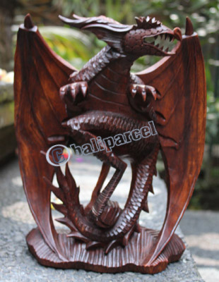 Wooden Dragon, Hand Carved From Suar Wood
