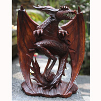 Wooden Dragon, Hand Carved From Suar Wood