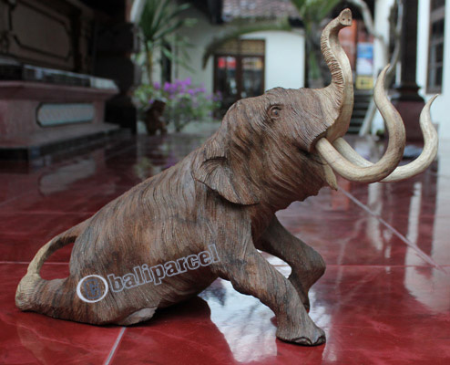 Wooden Sitting Elephant, Hand Carved From Suar Wood
