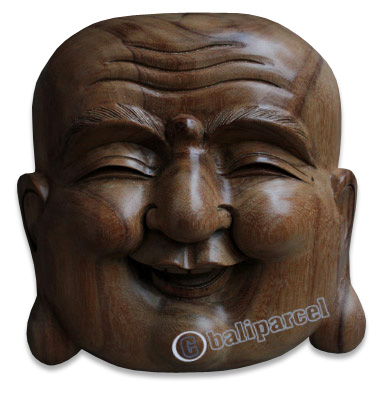 Wooden Buddha Head, Hand Carved From Suar Wood