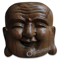 Wooden Buddha Head, Hand Carved From Suar Wood