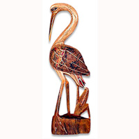 Wooden Heron Bird With Batik Design, Hand Carved From Albesia Wood