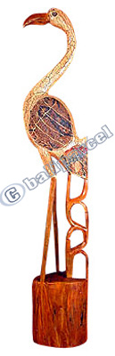 Wooden Flamifo Bird With Batik Design, Hand Carved From Albesia Wood