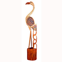 Wooden Flamifo Bird With Batik Design, Hand Carved From Albesia Wood